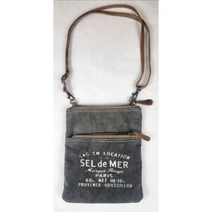 Myra Bag Petit Gray Canvas Crossbody Leather Strap Boho Purse